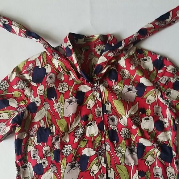 Women's Custom Cherry Red Floral Print Blouse, S - Picture 4 of 4